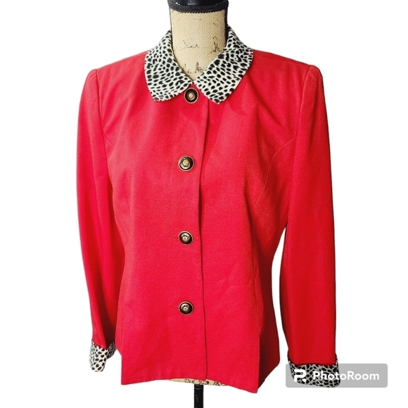 Vintage Red Leopard Print Button Front Jacket - Picture 1 of 15